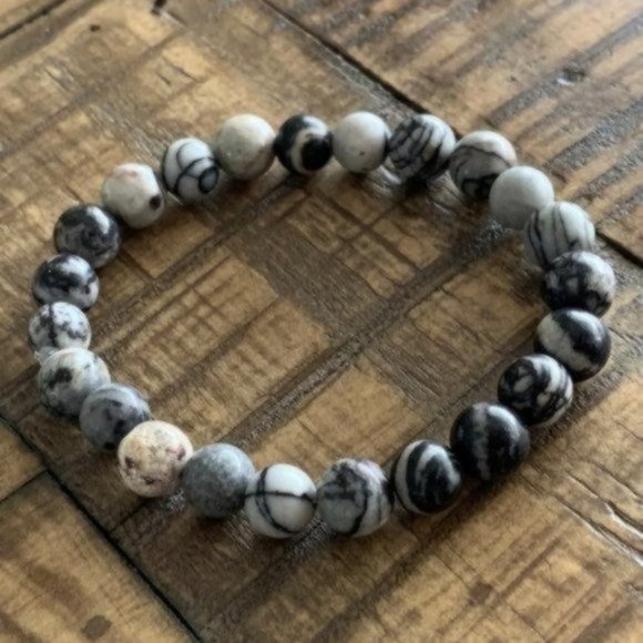 8mm Spiderweb Jasper Bead Stretch Bracelet - Picture 2 of 3